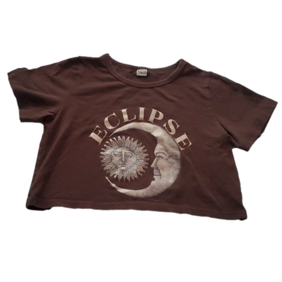 Tops - "Eclipse" Sun & Moon Brown Crop Top